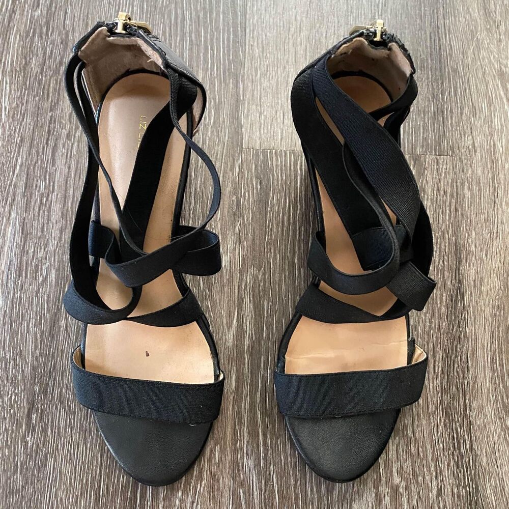 Liz Claiborne Black Elastic Strap Wedges Women's Size 7.5